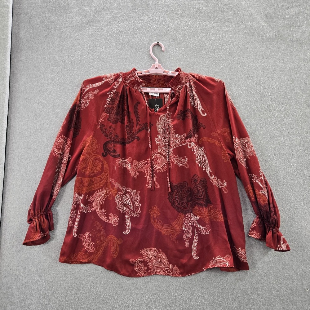 Coco + Jaimeson Women Blouse 2X Red‎ Paisley High Neck Pullover Boho